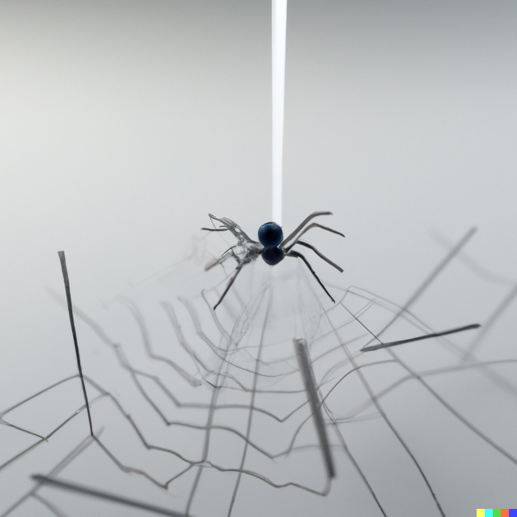 A spider on a web that is dissolving.